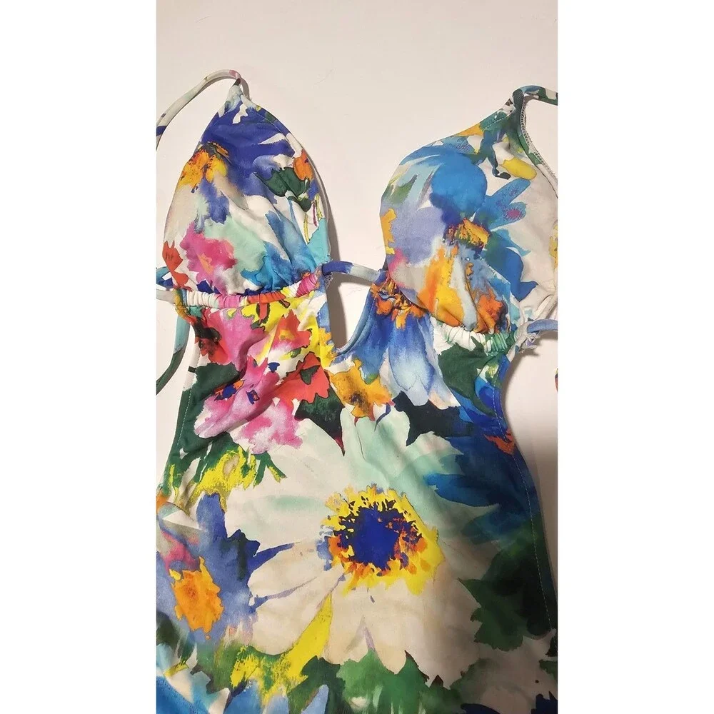 Polo Ralph Lauren Floral Halter One Piece Swimsuit Multicolor Size M - Picture 4 of 7
